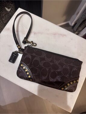 Coach Brown Signature Wristlet with Stud Accents